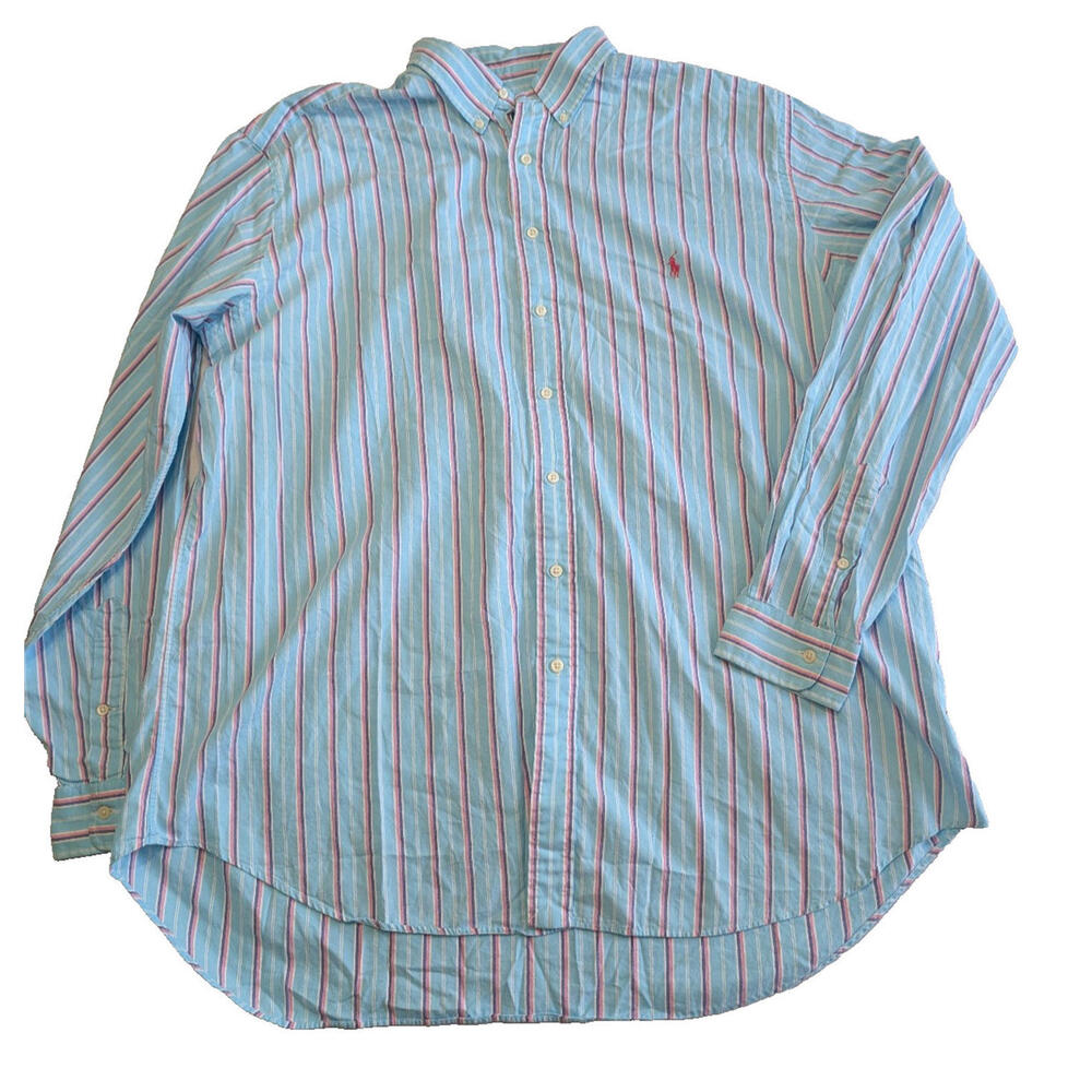 Polo Ralph Lauren Men's 100% Cotton Button Down Shirt Blue Pink Stripe, 2XLT